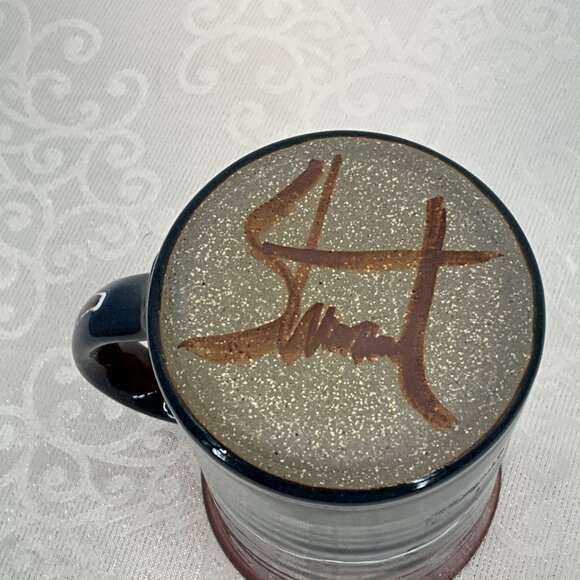 Handmade Ceramic Coffee Mug With Red & Blue Glaze 16 Oz Capacity Unique Signed D - Picture 4 of 7